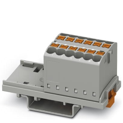 Phoenix Contact Finger-Safe Power Distribution Block; PTFIX 12X2.5-NS35 GY; 24A; 12-Pole; Push-In Terminals; 1/1 Line/Load Terminal Openings; DIN Rail - Crosswise Mount